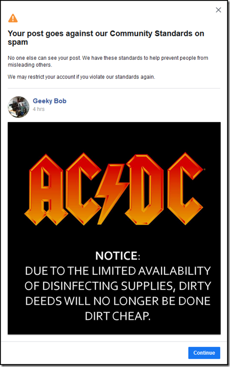 Facebook Thinks I Post Spam